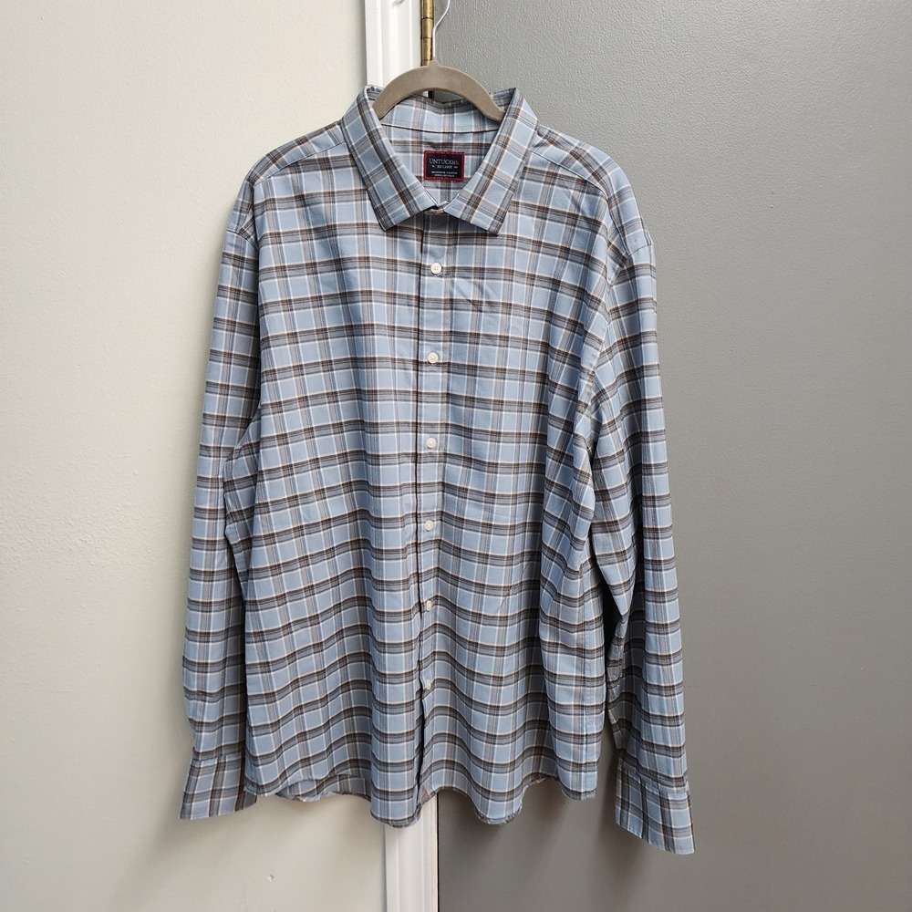 UNTUCKit Shirt Mens XXL Light Blue Button Up Plaid Dunato Long Sleeve